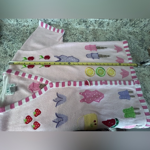 Quacker Factory Pink Summertime Novelty Cardigan Sweater Button Covers Size M - Picture 16 of 16